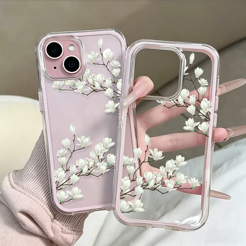 Magnolienblüten Transparente Handyhülle für iPhone 17 13 16 15 11 12 14 Pro Max 17 Air XR X Hülle Silikon 2 IN 1 Stoßfeste Weiche Abdeckung – Detail 6