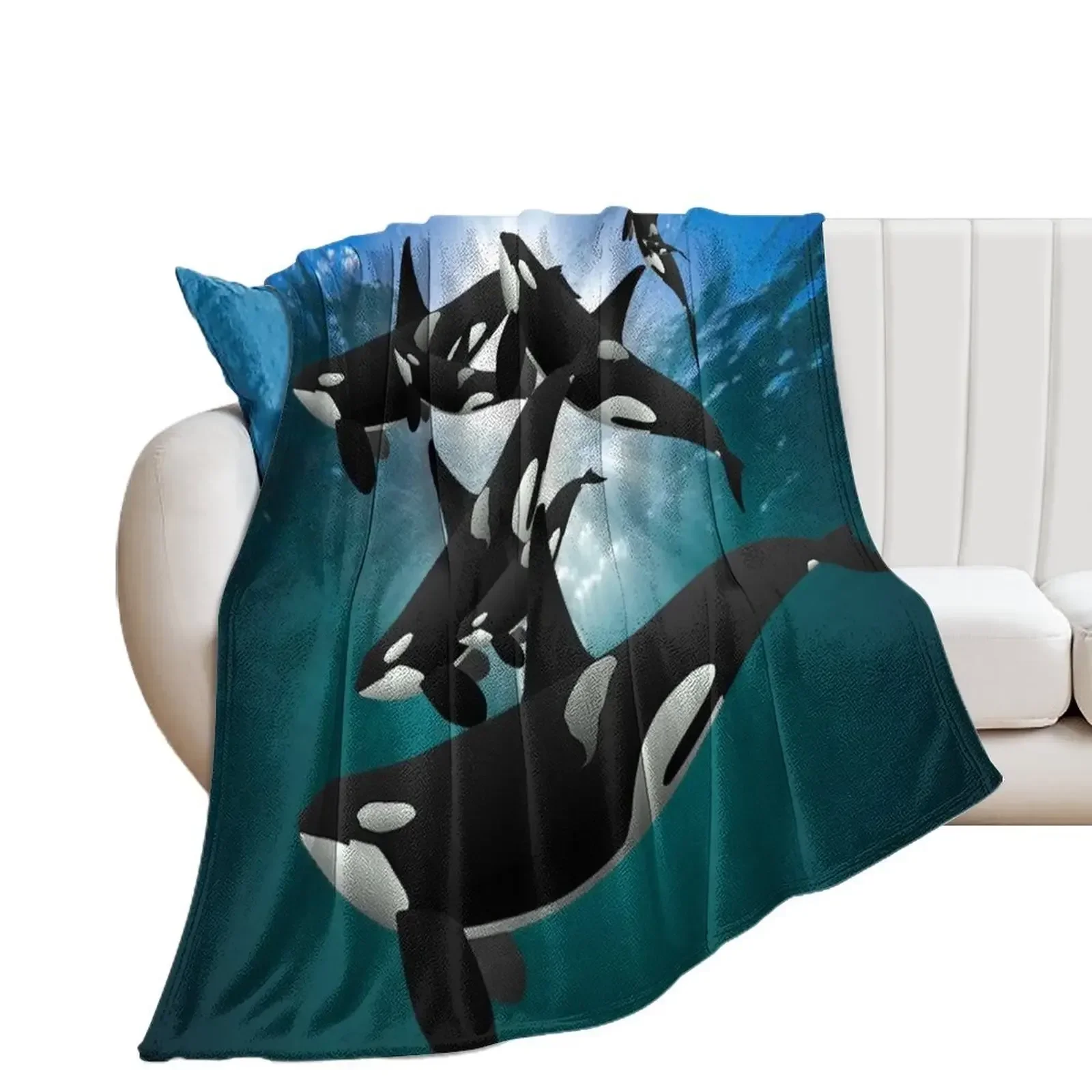 

Ocean Orcas, Killer Whales and Calves Throw Blanket Thins Camping Plush Single Blankets