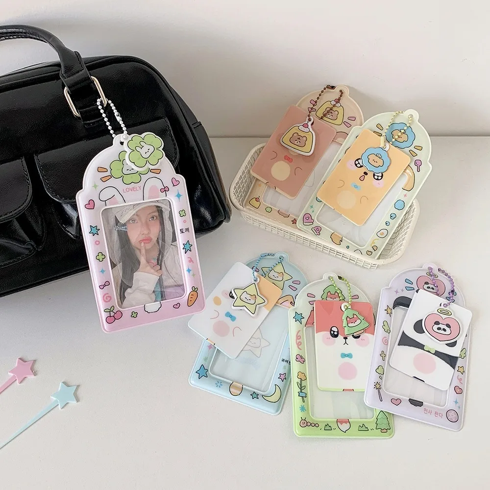 Cute PVC Photocard Holder Keychain Hanging Decoration Cartoon Animal Photo Frame Idol Card Display Protector Photo Card Holder