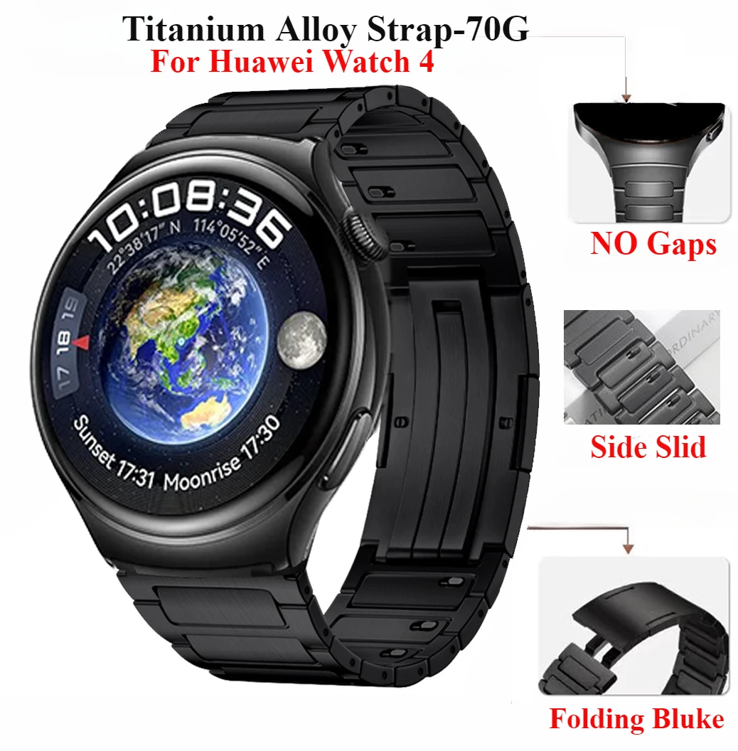 No Gaps Titanium Alloy Strap for Huawei Watch 4 46mm ,70g , I Shape Watchband Side Slid Wristband Silver / Black Color