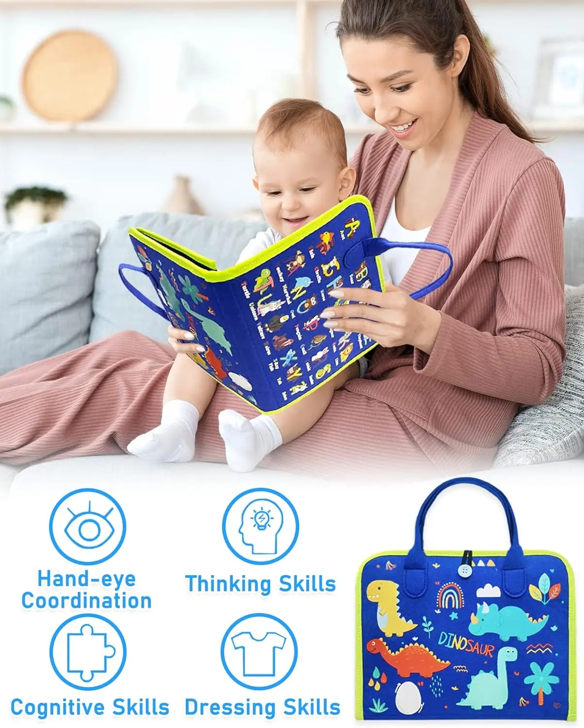 Kleinkind Beschäftigt Board Montessori Spielzeug Lernen Pädagogische Aktivitäten Reise Spielzeug Dinosaurier Dress up Sensorische Leben Fähigkeiten Rucksack – Detail 18