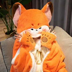 Hot Kawayi Fox Plush Soft Cloak Fox Cape Cartoon Cloak Coral Fleece Air Blankets Office Cute Nap Blanket Gift