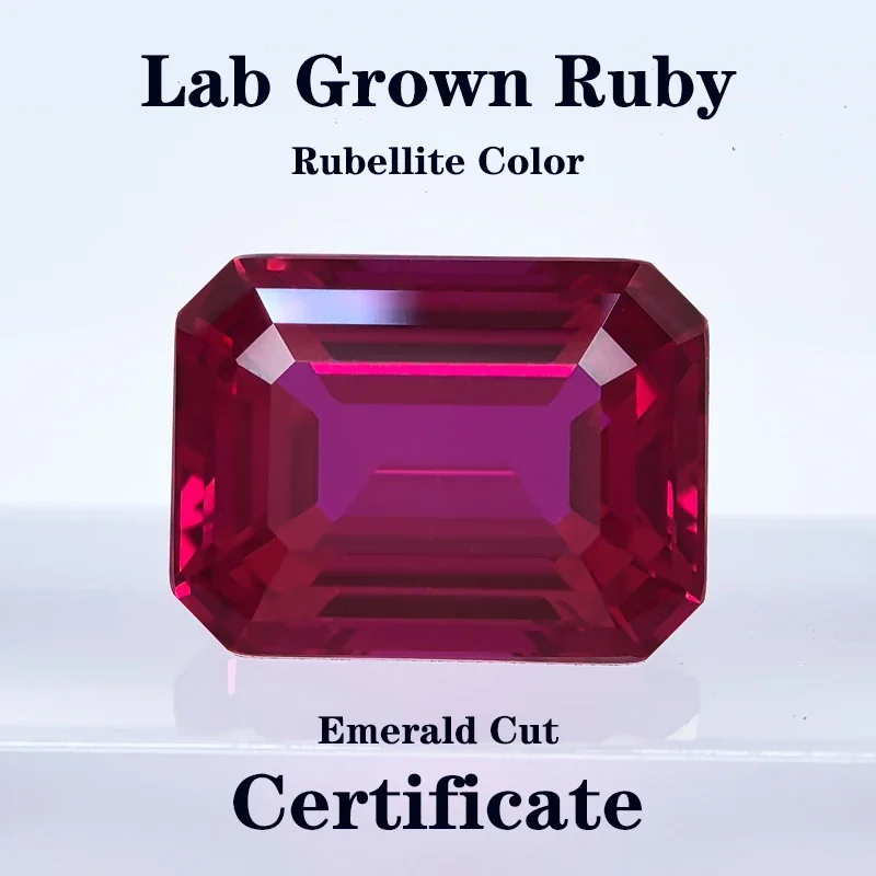 Lab Grown Ruby Rubellite Color Emerald Cut Extremely Shiny Quality Advanced Charms Jewelry DIY Rings Earrings Making Certificate