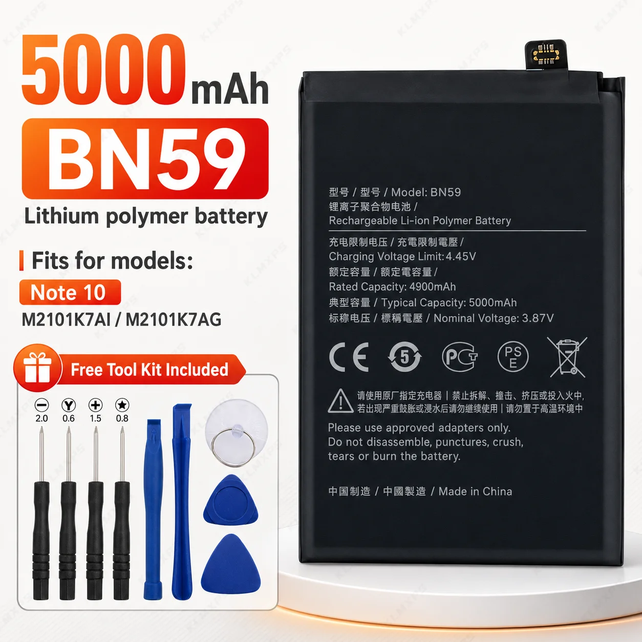 High Capacity BN59 5000mAh Replacement Battery for Xiaomi Redmi Note 10 Note 10S Note 10 Pro Long Lasting Power