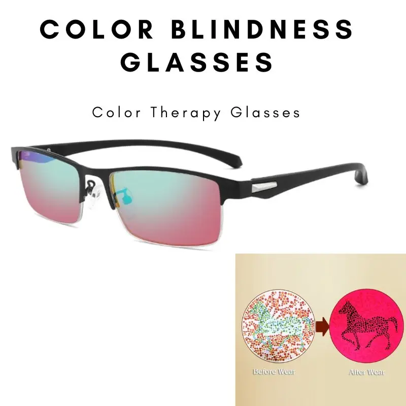 Glasses for People with Red-green Color-blindness Daltonism and Color Weakness Half Frame 2-sided Coating Lenses