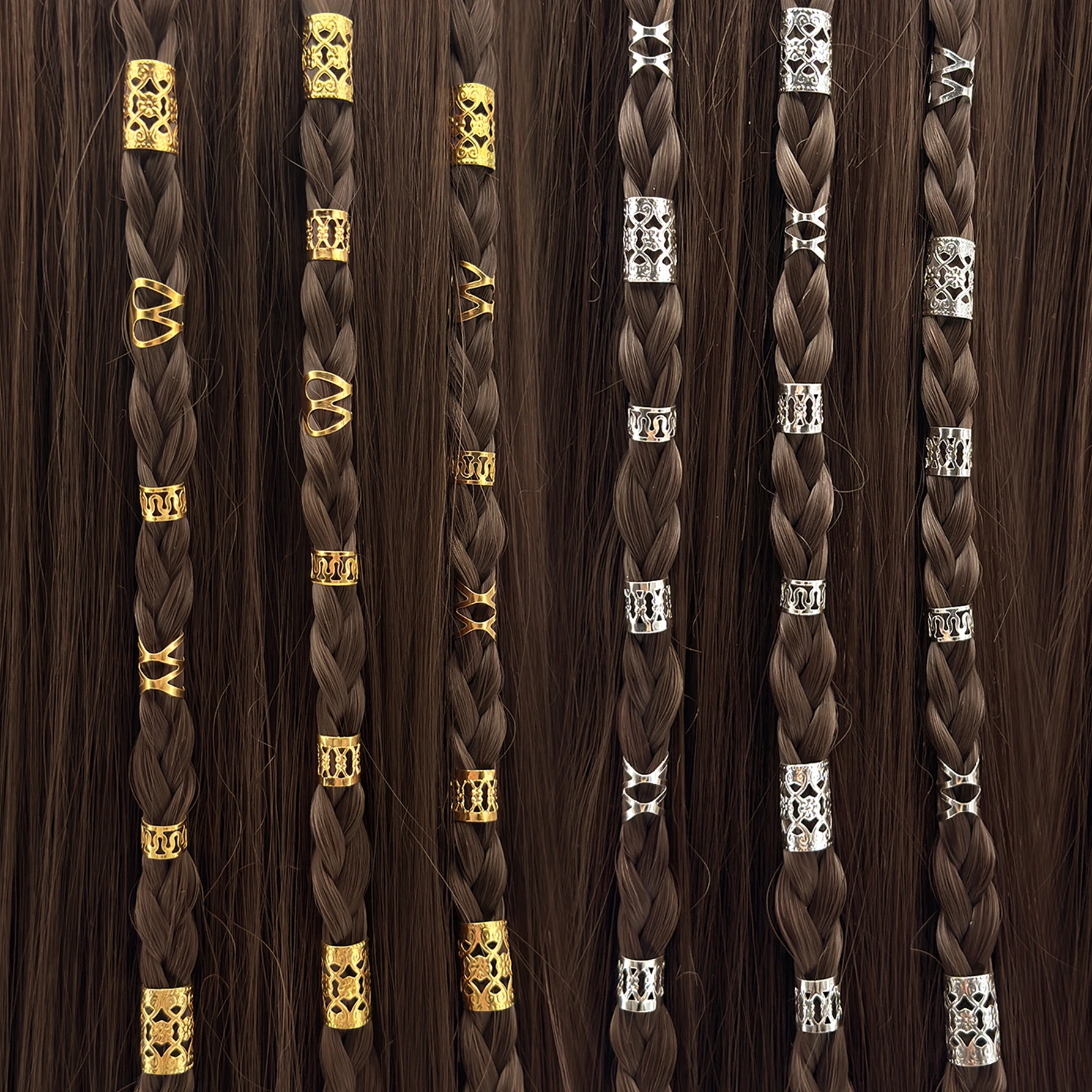 80Pcs Golden and Silver Hair Rings Hair Cuffs Braiding Hair Rings Alloy Hair Charms For Loc Braids Hair Adjustable Metal Braid