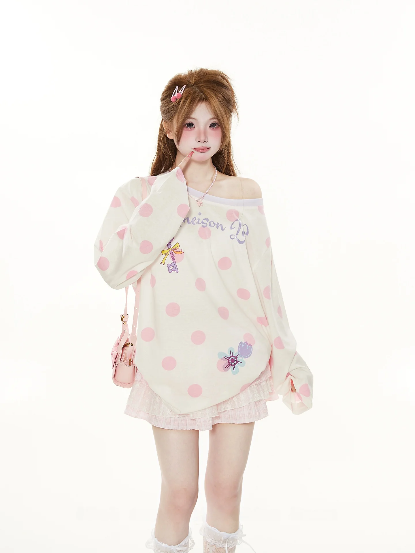 Sweet Polka Dot Long Sleeve T-Shirt Women's Loose Sun Protection Cover up Summer Dopaamine Style Teen Girl Top Breathable Cot...