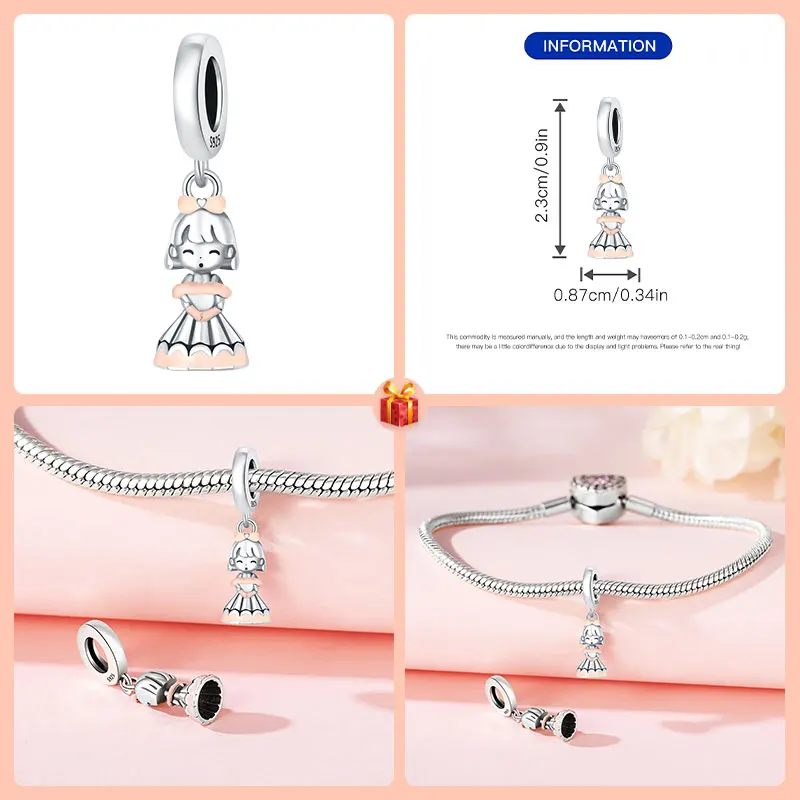 925 Sterling Silver Sweet Cottage Car Charm Beads Pink Collection Characters with Travel Hobbies Adolescent Girl Style