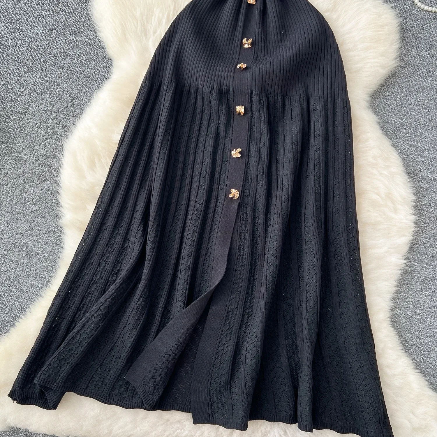 Chic Mode Elegante Patchwork Gestrickte Maxi Kleid 2025, Sommer Dame drehen-unten Kragen Hemd Pullover Kleid Party Vestidos