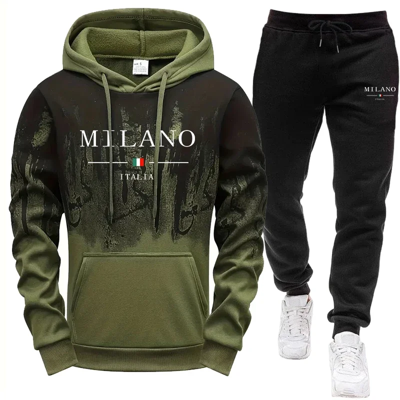 Men's Set/Hoodie/Pants Autumn Winter Italy Casual Fashion Sportswear Hooded Sweatshirt and Sweatpants Outdoor Sports Jogger Suit - view 3
