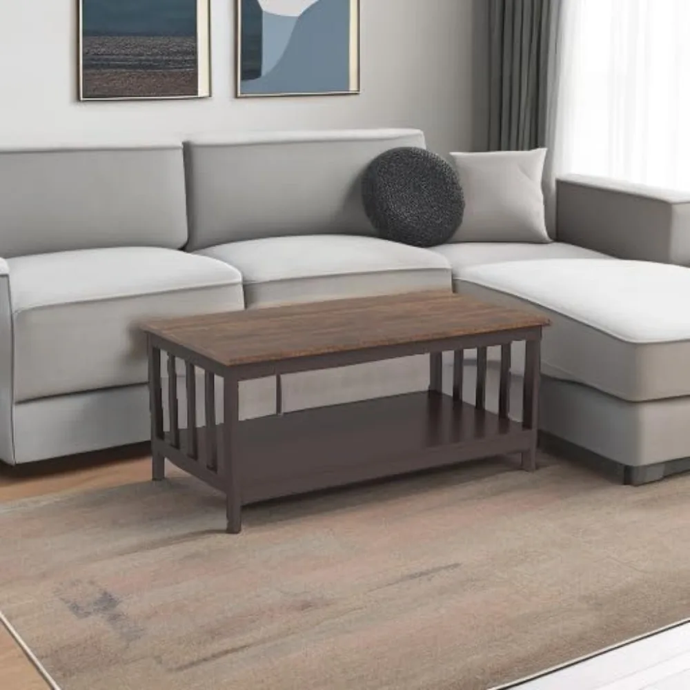 طاولة قهوة المزرعة، طاولة غرفة معيشة اسبريسو مع رف، 40 بوصة #6