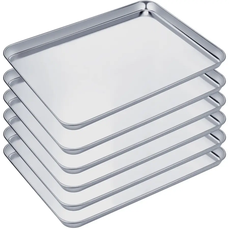 

6 Pcs Baking Sheet Set Stainless Steel Cookie Sheet Cookie Baking Pan Bakeware Oven Tray Dishwasher Safe Commercial Grade Pans18