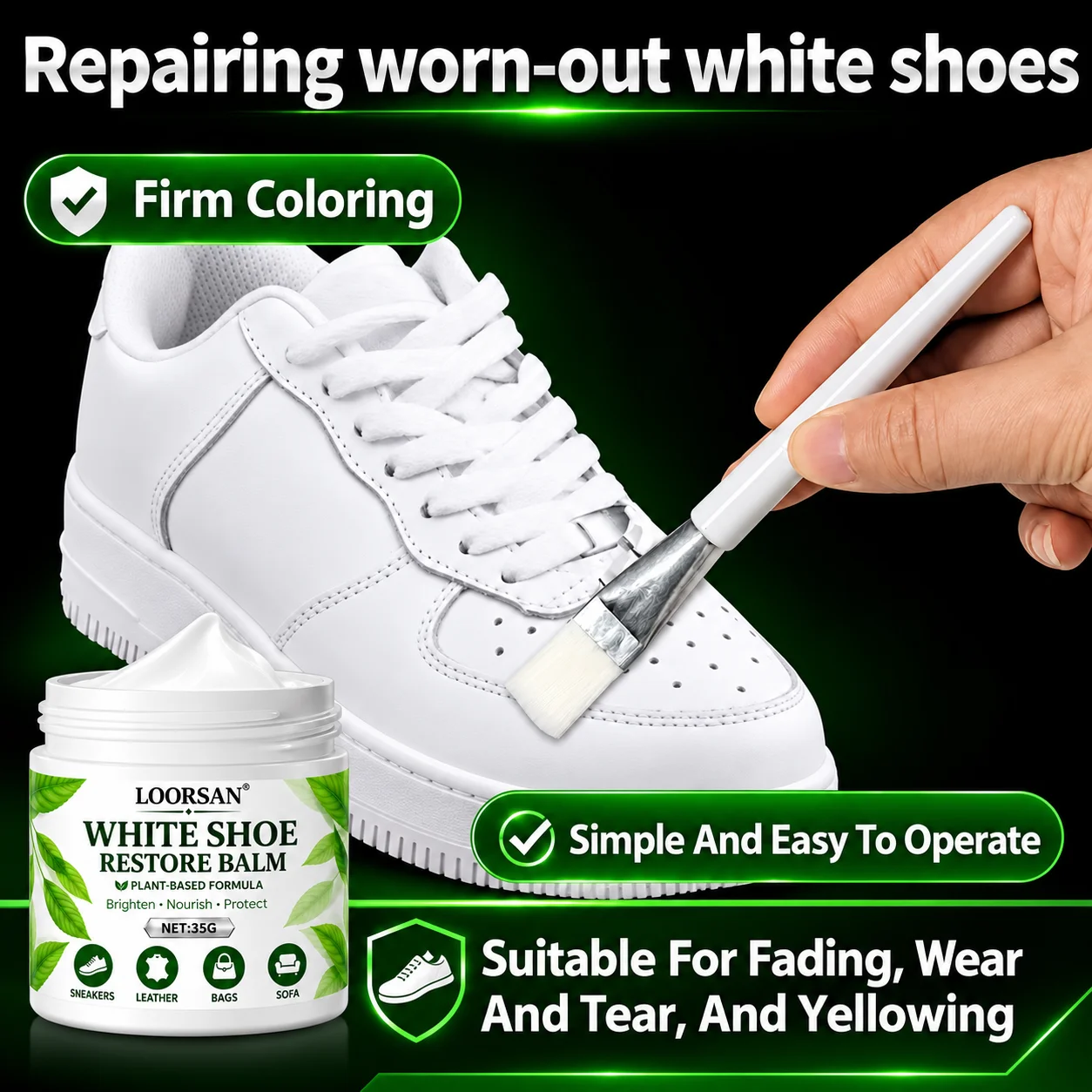 LOORSAN White Shoe Edge Repair Cream Sneaker Sole Restorer Scuff Cover Leather Shoe Color Renewal Cleaning Care Paste