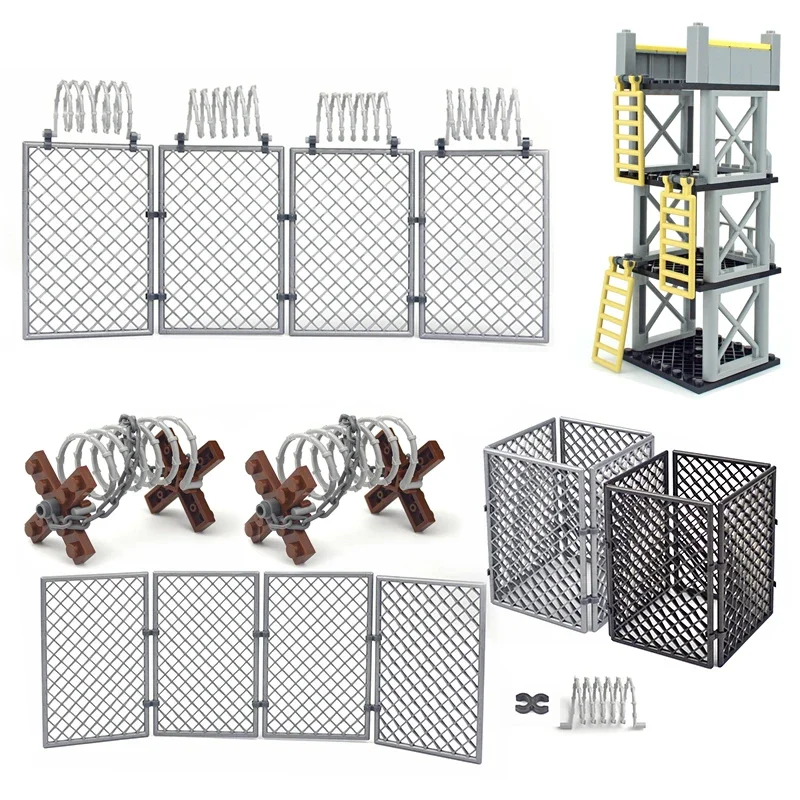 Military Base Barbed wire Building Block City military Scene Accessory  Fence Isolation net MOC Parts chain Brick 30104 92338