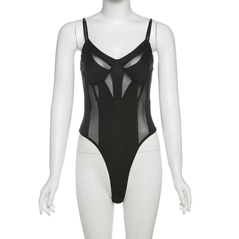 ملابس داخلية نسائية مثيرة مرقعة شبكية من SylCue برقبة منخفضة بدون أكمام على شكل خصر تبدو أنحف ملابس خروج مثيرة للفتيات