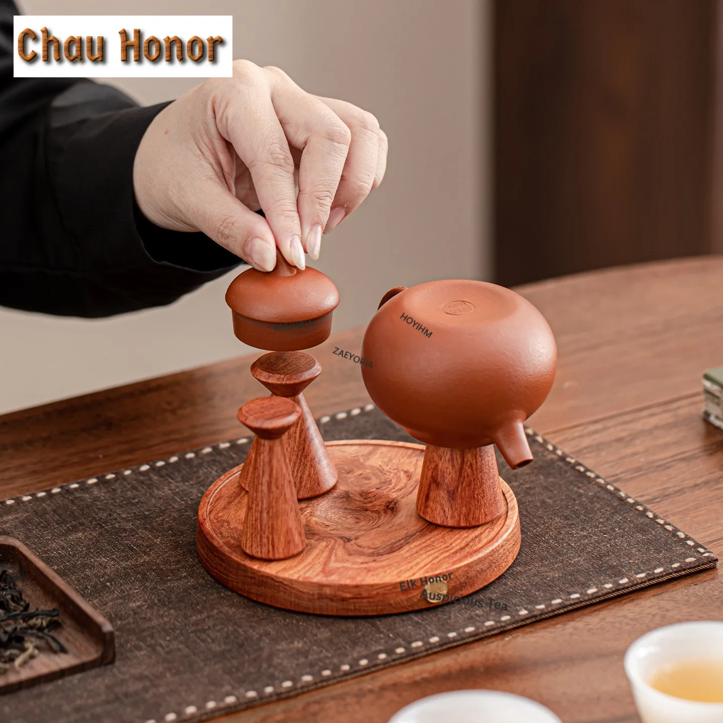 ZAEYORIA Ebony Wood Teapot Rack Teapot Cover Holder Zen Cover Frame Lid Bracket Airing Zisha Pot Lid Shelf Chinese Tea Set Gift