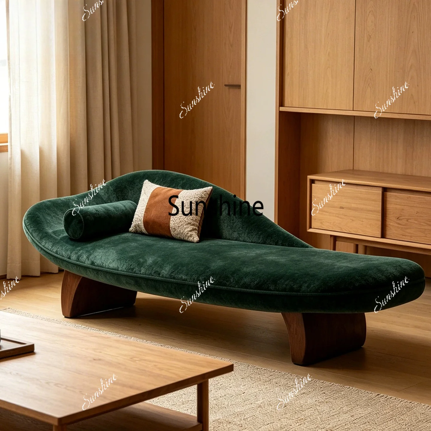 Curved fabric chaise lounge chair for bedroom, study, and chaise lounge