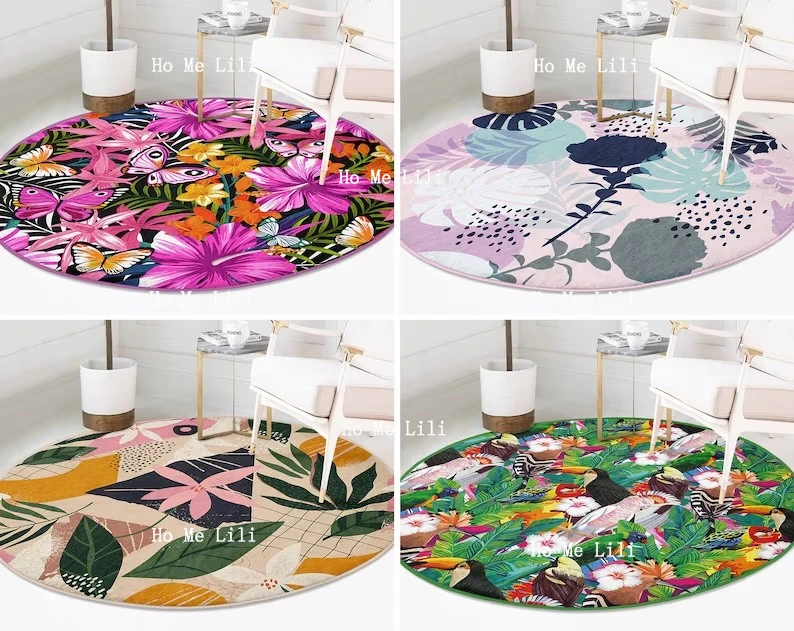 

Garden Round Rug Exotic Floor Carpet Floral Non Slip Circle Rugs