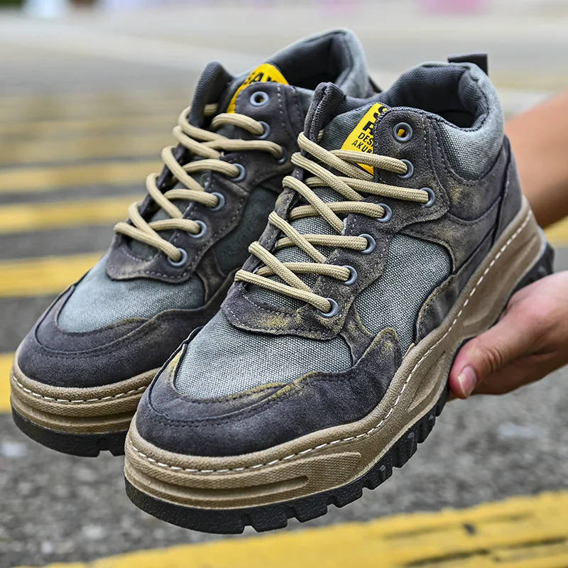 

Professional Hiking Shoes for Men Platform Sneakers Footwear Lace Up Height Increasing Men Shoes Hard-wearing Hiking Shoes