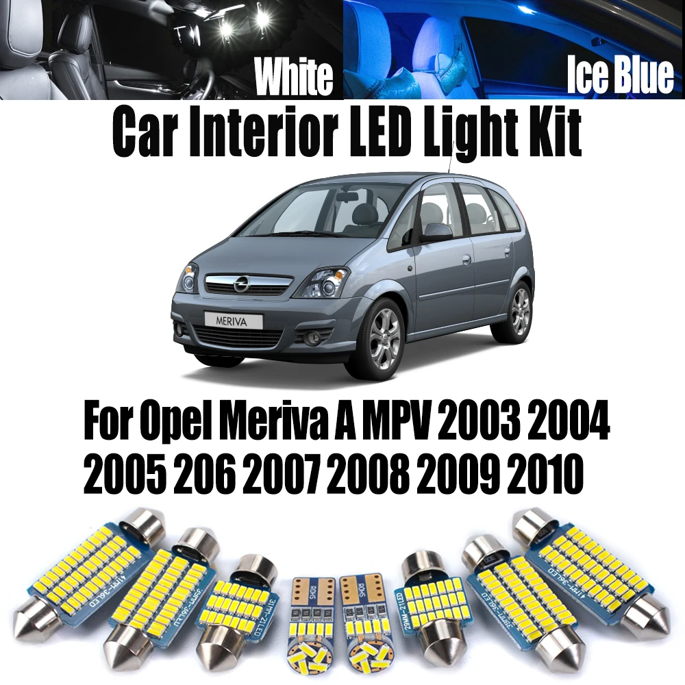 

10Pcs Canbus LED Interior Map Dome Light Reading Trunk Bulbs Kit For Opel Meriva A MPV 2003-2007 2008 2009 2010 Car Accessories