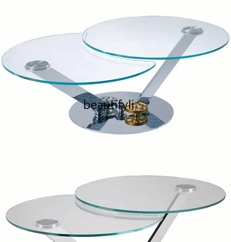 Tempered Glass Mechanical Gear Design Modern Minimalist Super White Open Small Apartment Creative Coffee Table