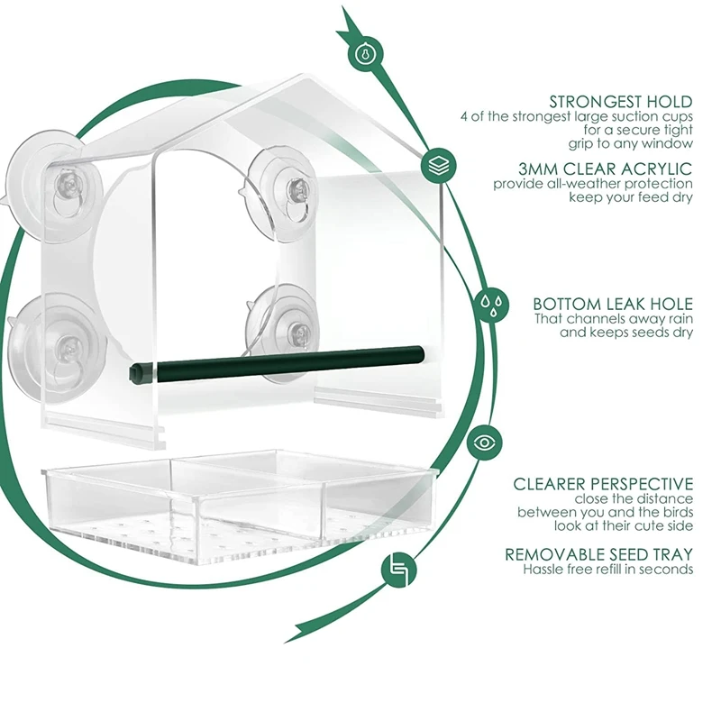 Window Bird Feeder For Outside With Strong Suction Cups, Fits For Cardinals, Finches, Chickadees Etc