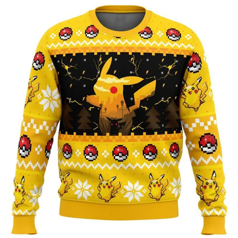 Kawaii Pokemon Round Neck Sweatshirt Christmas Men's Loose Hoodie Anime Cartoon Pikachu Cute Printing Fashion Couple's Clothing