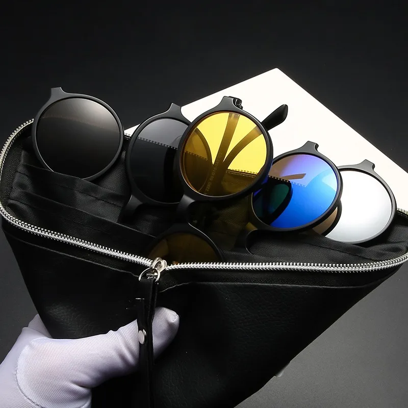 6 In 1 Spectacle Frame Men Women Optical Myopia With 5 Clip On Polarized Sunglasses Magnetic Glasses For Male Eyeglasses 2280