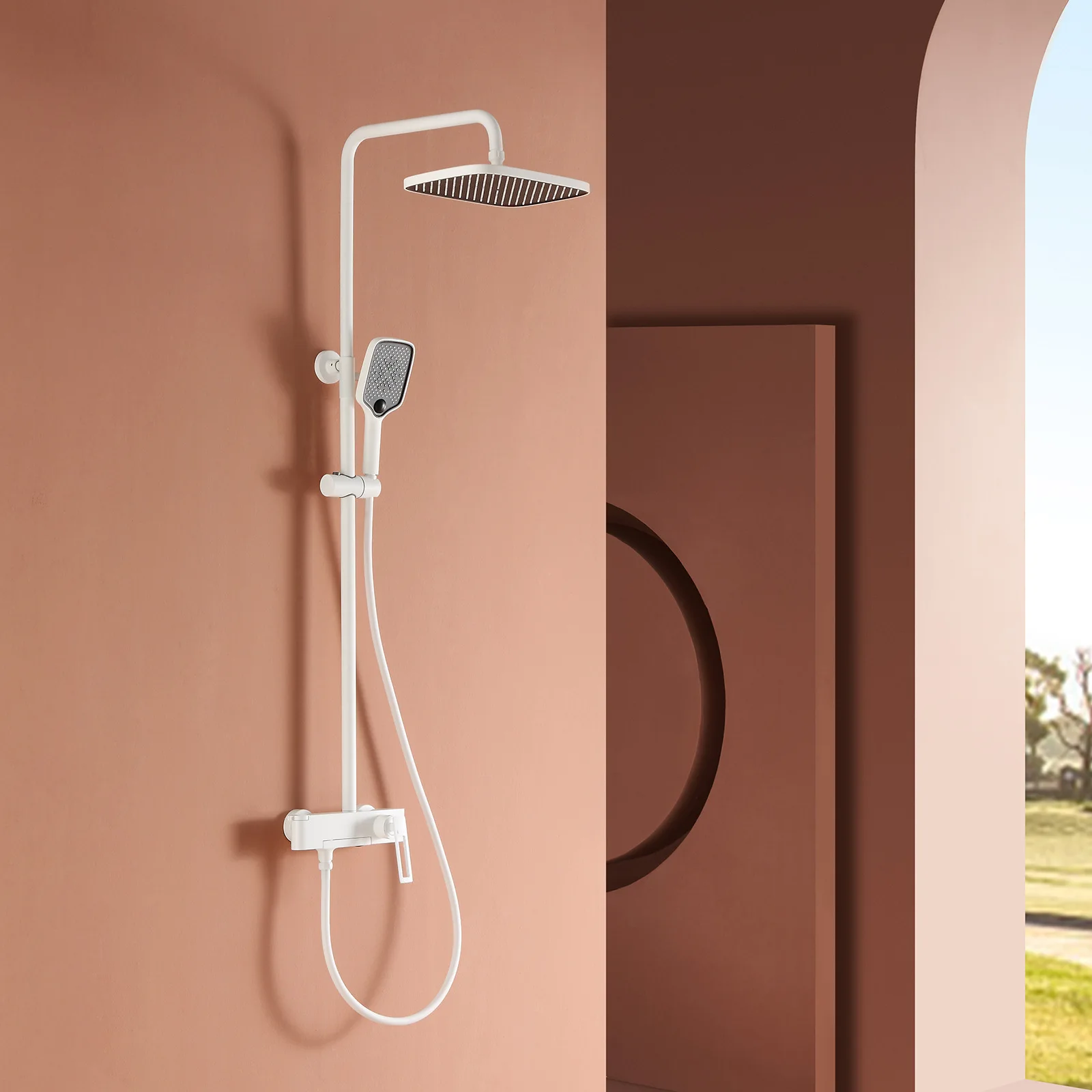 Household Bathroom Bathroom Hot And Cold Triple Function Bathroom Surface Shower White Wall Shower Set