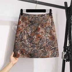 Gowyimmes Autumn Winter Fashion Big Size Women Suede Skirt Lady High Waist Print Skirts Female A-line Skirt Mini Bottomings 1682