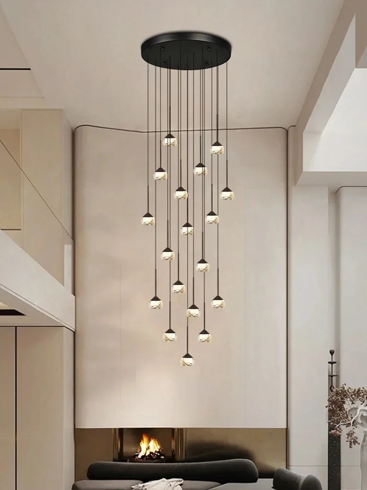 Modern LED Droplet Staircase Pendent Lamp Ceiling Lights Chandelier Lamp For Villa Lighting Fixture Bedroom Living Room Isolated
