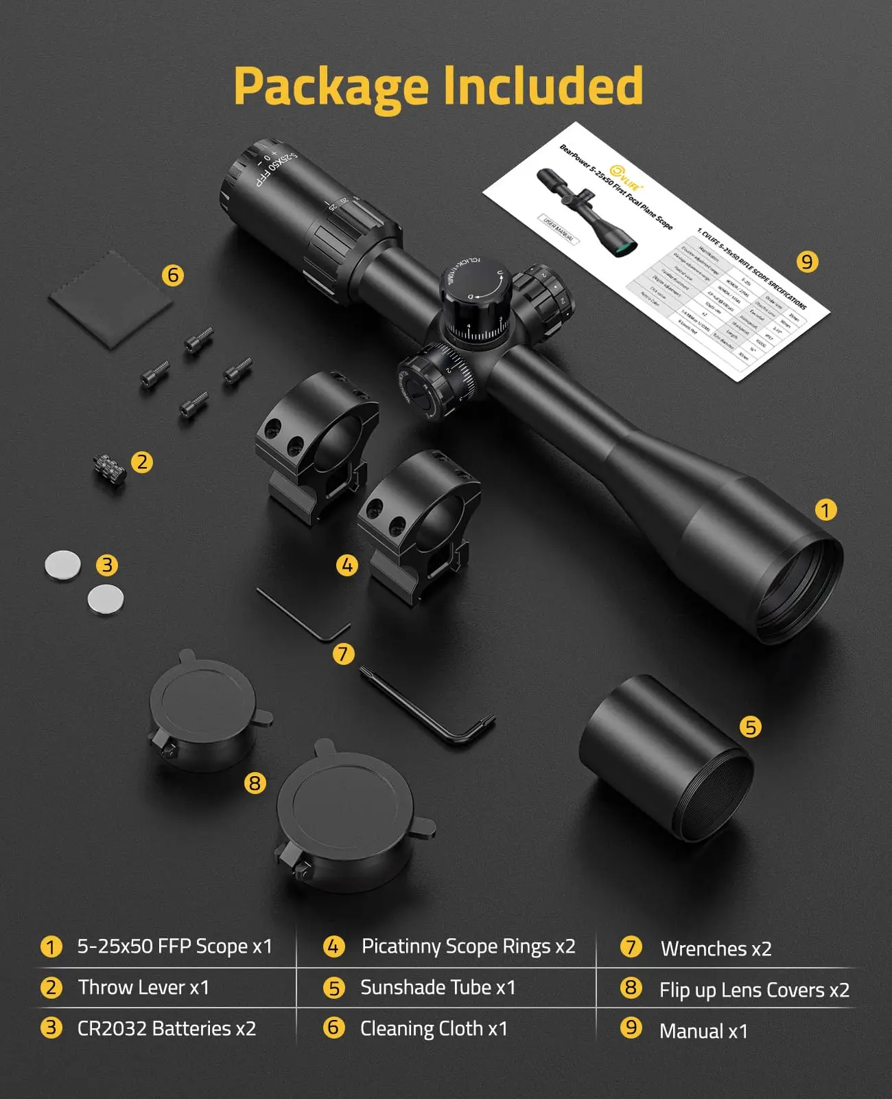 MidTen BearPower 5-25x50 FFP mira telescópica primer plano focal retícula iluminada parada cero paralelo tubo de 30mm de largo alcance