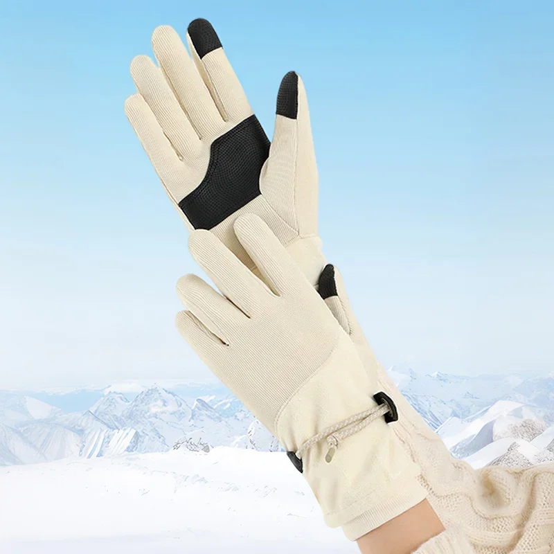 

Women's Winter Cycling Gloves Windproof Touchscreen Fleece-Lined Anti-Slip Warm Outdoor Sports Gloves with Adjustable Wrist Rope