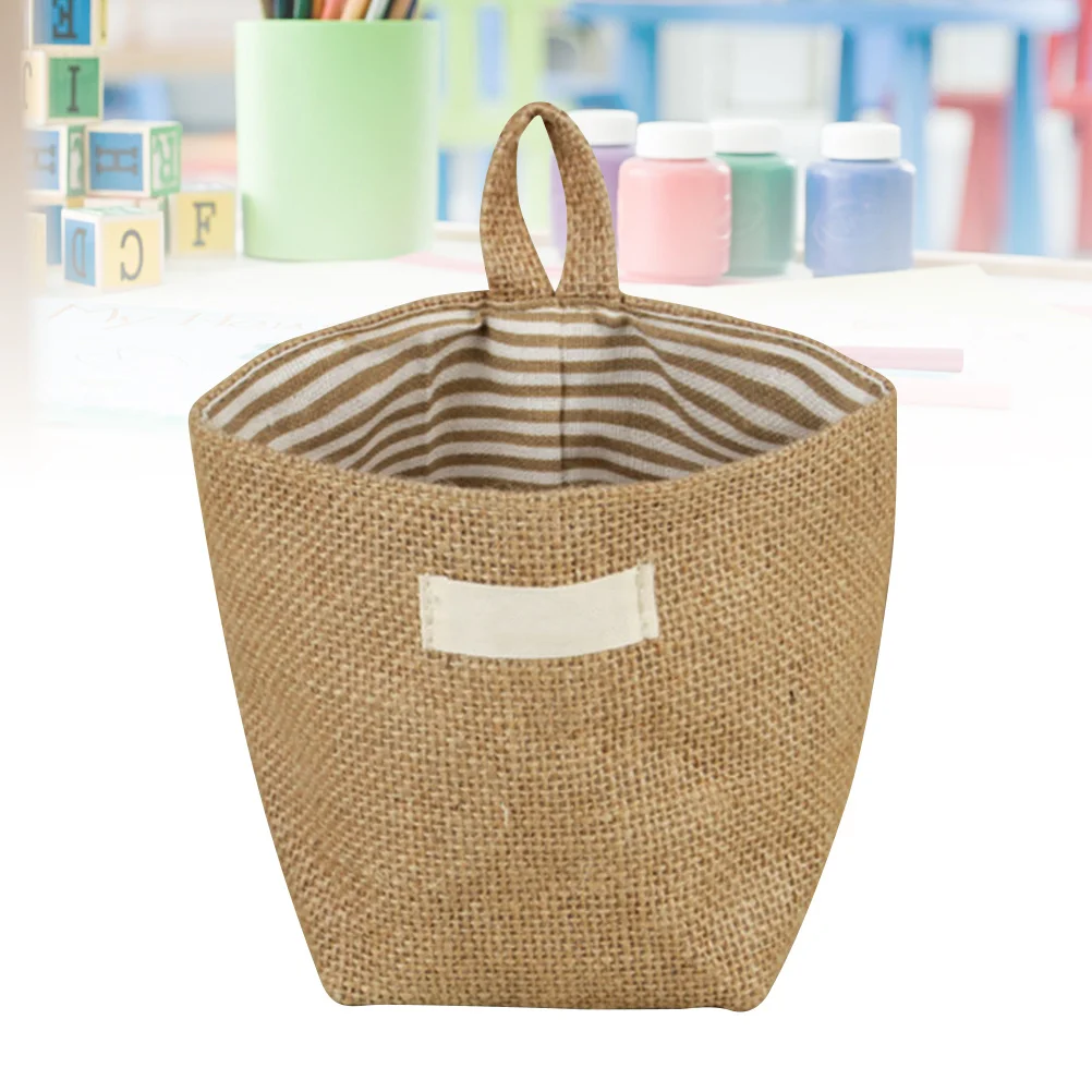 

Hanging Storage Bag Jute Fabric Organizer For Cosmetics Underwear Clothes Tools Flowerpot Desktop Debris Small Sacks