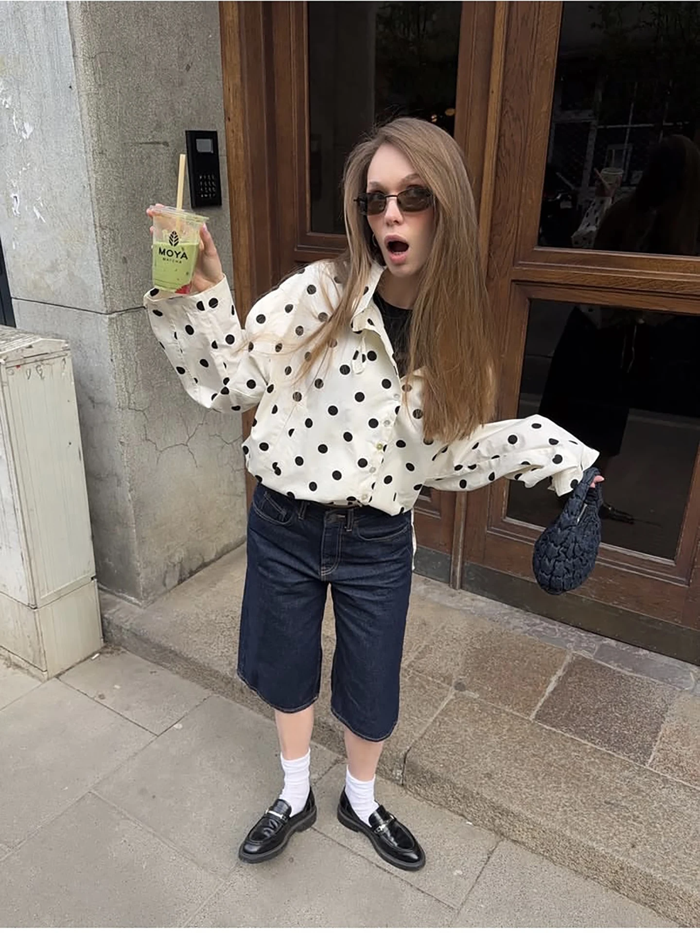ZHAOLIN Women's Casual Loose Short Coat with Drawstring Polka Dot Pattern Autumn New Style Fashion Ladies' Top