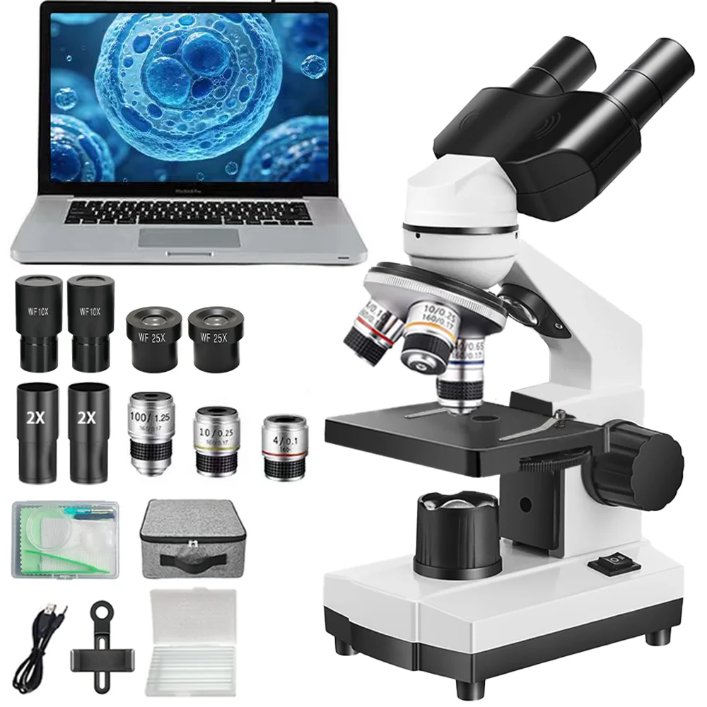 40X-5000X Binocular Microscope Kit | Professional Biological Compound Scope for Adults & Students | HD Phone Adapter + Prepared