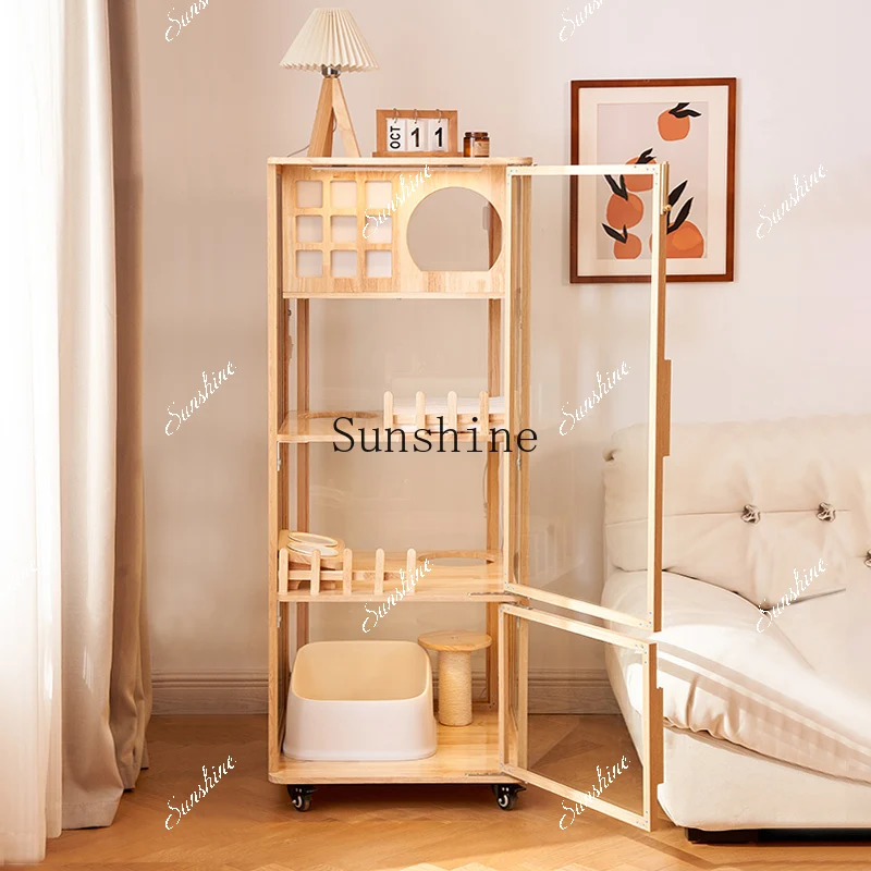 Cat villa home does not occupy a panoramic cat cage solid wood luxury glass pet room  FT