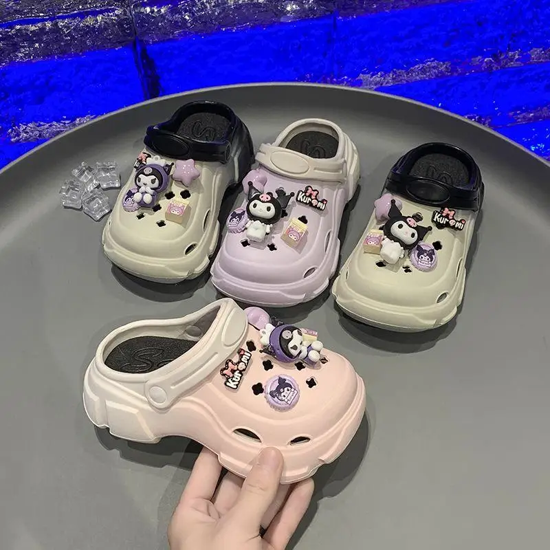 

Sanrio Kuromi Summer Girl Sandal Cartoon Soft Sole Gradient Student Slippers Kawaii Anime Fashion New Style Go Out Beach Shoes