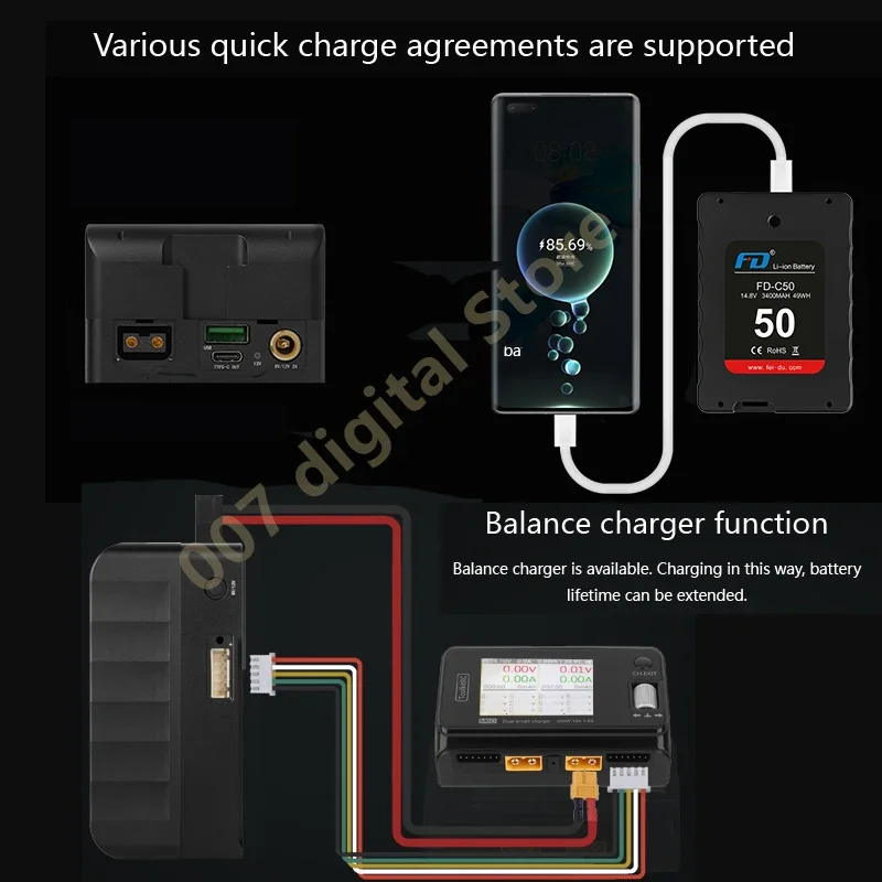Аккумуляторная батарея Feidu для фотоаппарата с V-образным креплением большой емкости, маленькая аккумуляторная батарея для SLR-вспышки, функция мониторинга яркости/130/145/200/