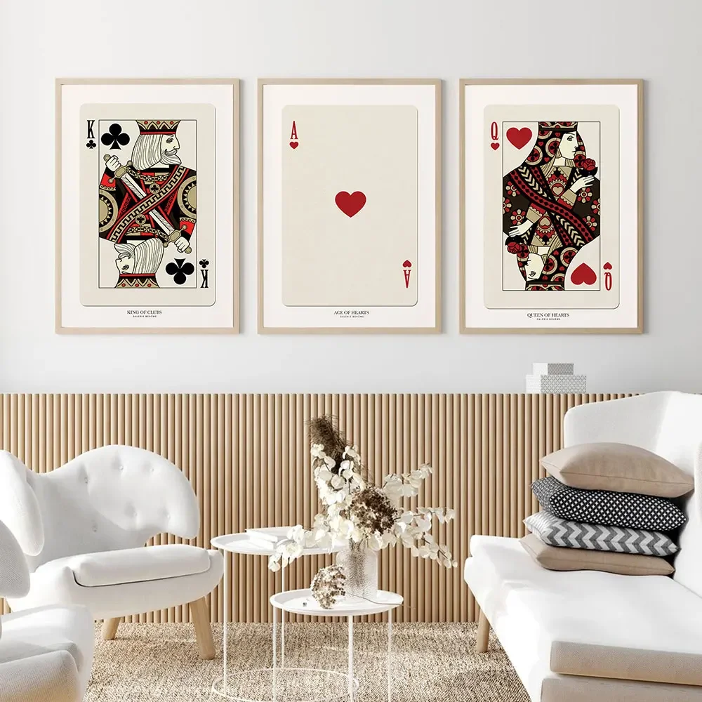 Classic Vintage Wall Art Playing Cards King Plums Ace Hearts HD Canvas Printed Poster Home Living Room Bedroom Decoration