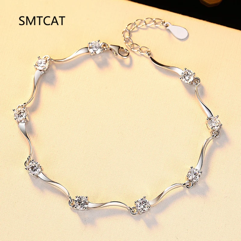 Four Claw Moissanite Tennis Bracelet 925 Sterling Silver Twist Wave Bracelet for Women Man Sparkling Diamond Party Jewelry