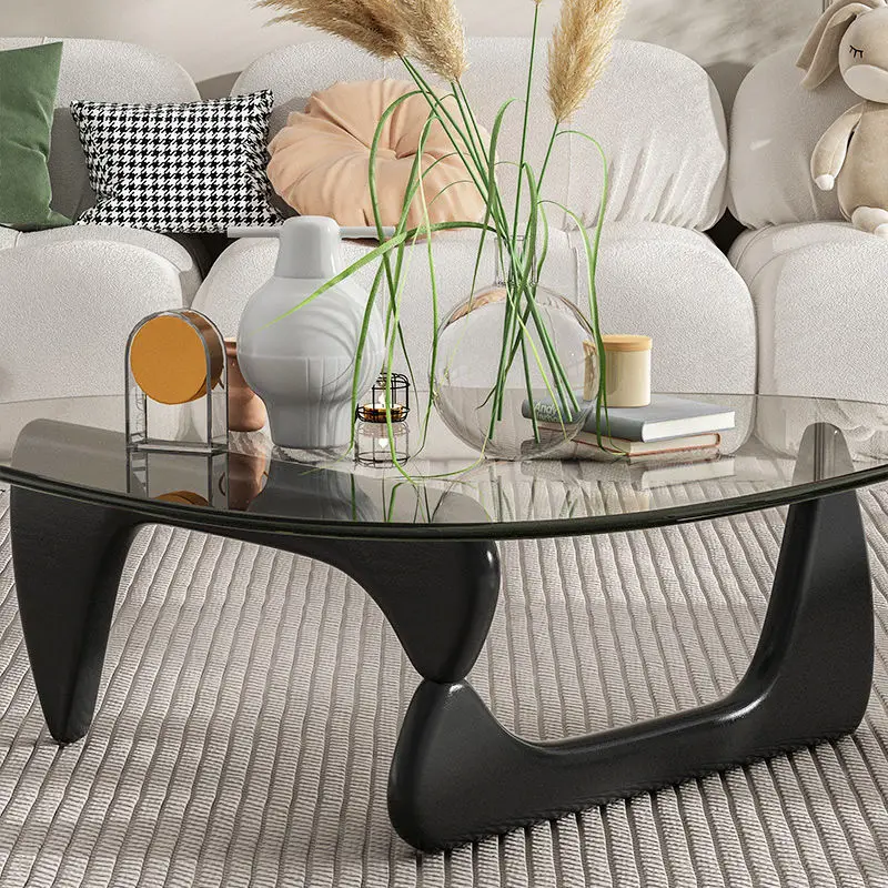 Nordic Tempered Glass Tea Table Home Living Room Side Table Solid Wood Leg Coffee Table Simple Balcony Tatami Corner Table