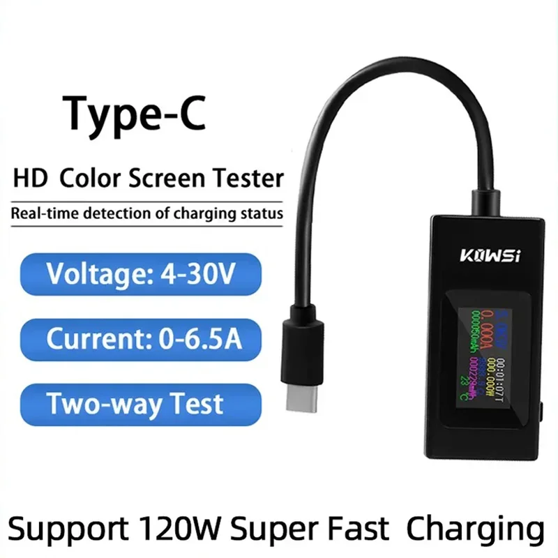 KWS-065C DC Type-C Tester 4-30V Voltage Meter Ammeter Digital Monitor Cut-off Power Indicator Bank Charger 2-directions Tester