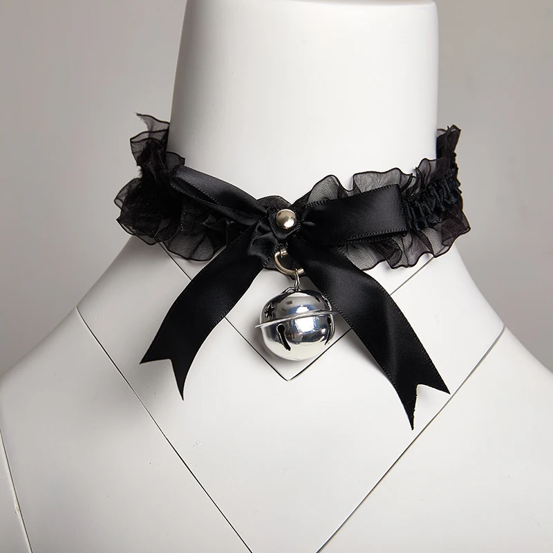 Gargantilla de encaje con colgante de campana de lazo Lolita Kawaii para mujer, Collar de cuello Sexy gótico Punk, joyería de fiesta de Cosplay Y2K