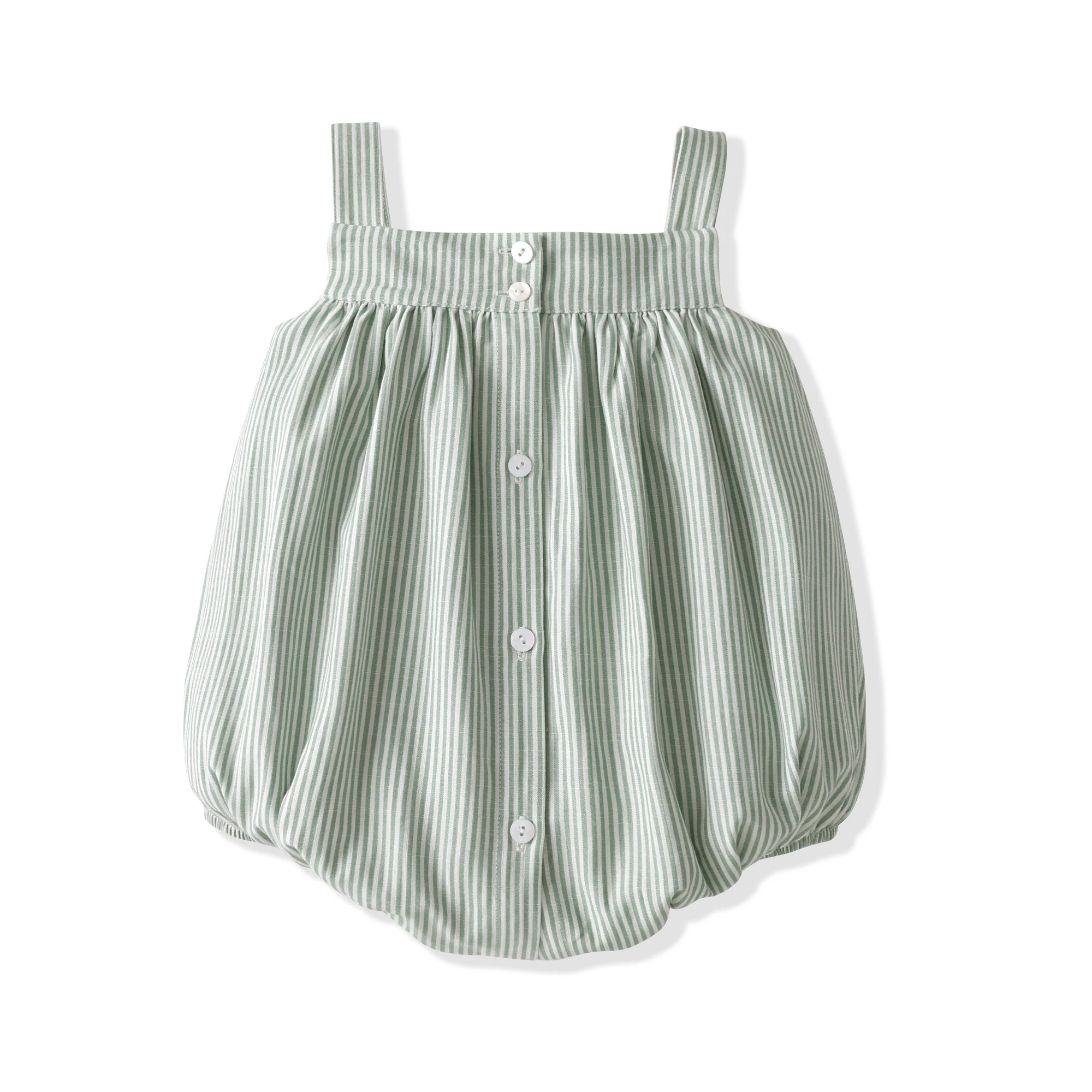 High Quality Green Color Stripe Button Detail Baby Romper Sleeveless Newborn Toddler Summer Rompers Clothing For 6m-2y