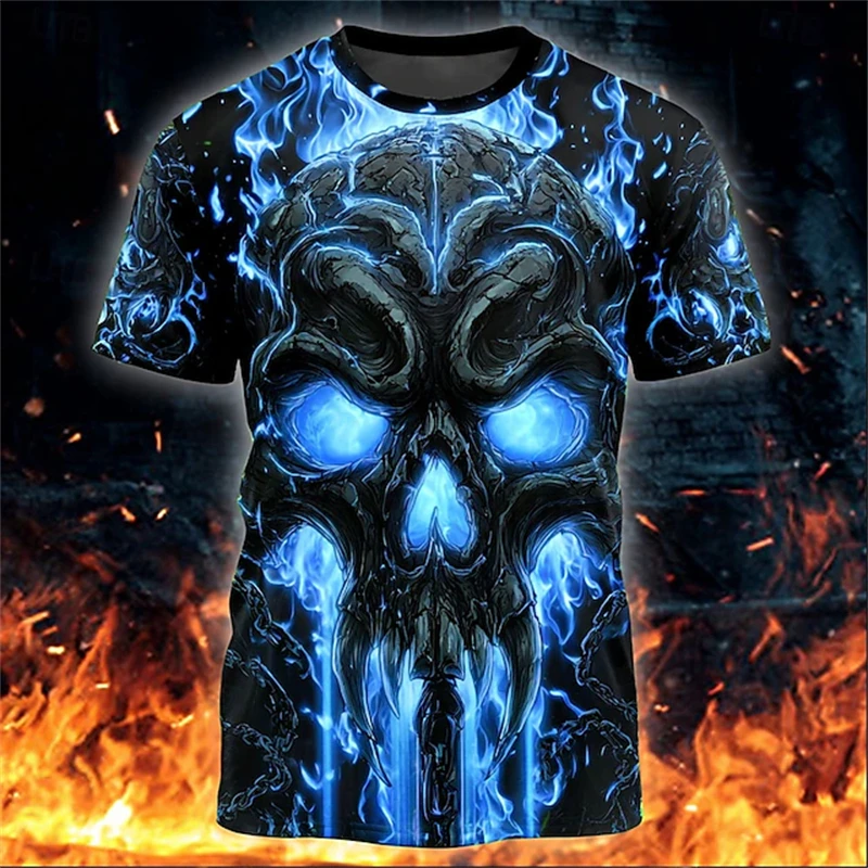 

2025 Cool Horror Skull 3D Print T Shirt For Man Halloween Short Sleeve Fashion Gothic Skull T-Shirt Men's Women's Casual Tops