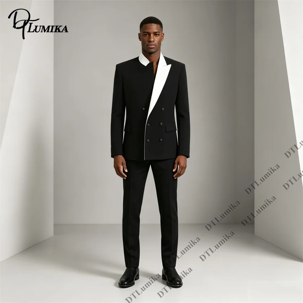 Men's Contrast Lapel Suit 2 Piece Double Breasted Blazer Pants Slim Fit Tuxedo Party Prom Dinner Events Suits Attire Plus Size
