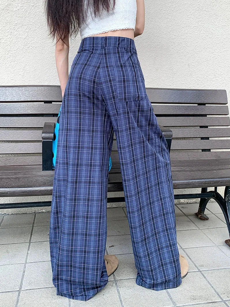 المرأة الصيف الخريف عالية الخصر واسعة الساق منقوشة السراويل سيدة الشارع الشهير كامل طول فضفاض مستقيم السراويل الطويلة