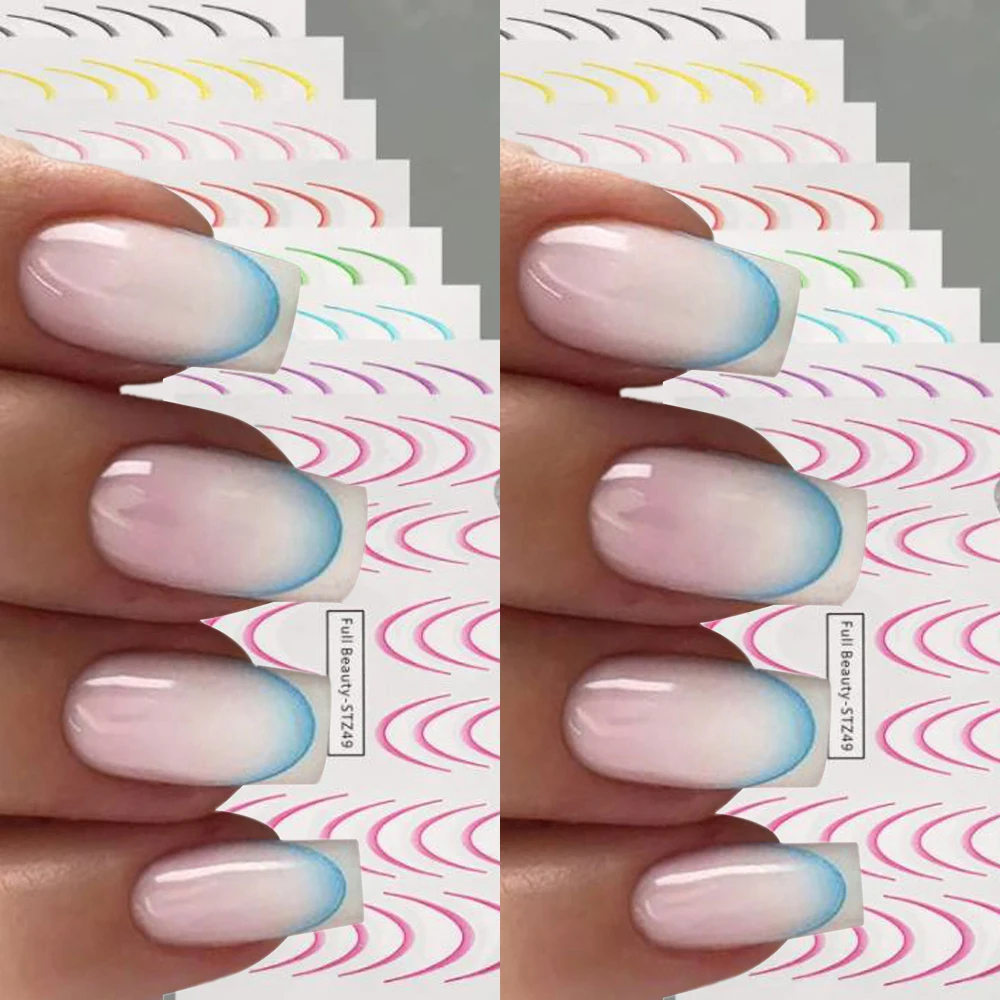 

8pcs/set French Nail Stickers Self-Adhesive Gradient Color Line French Nail Art Sticker Stripe Lines Sliders Manicure Decals DIY