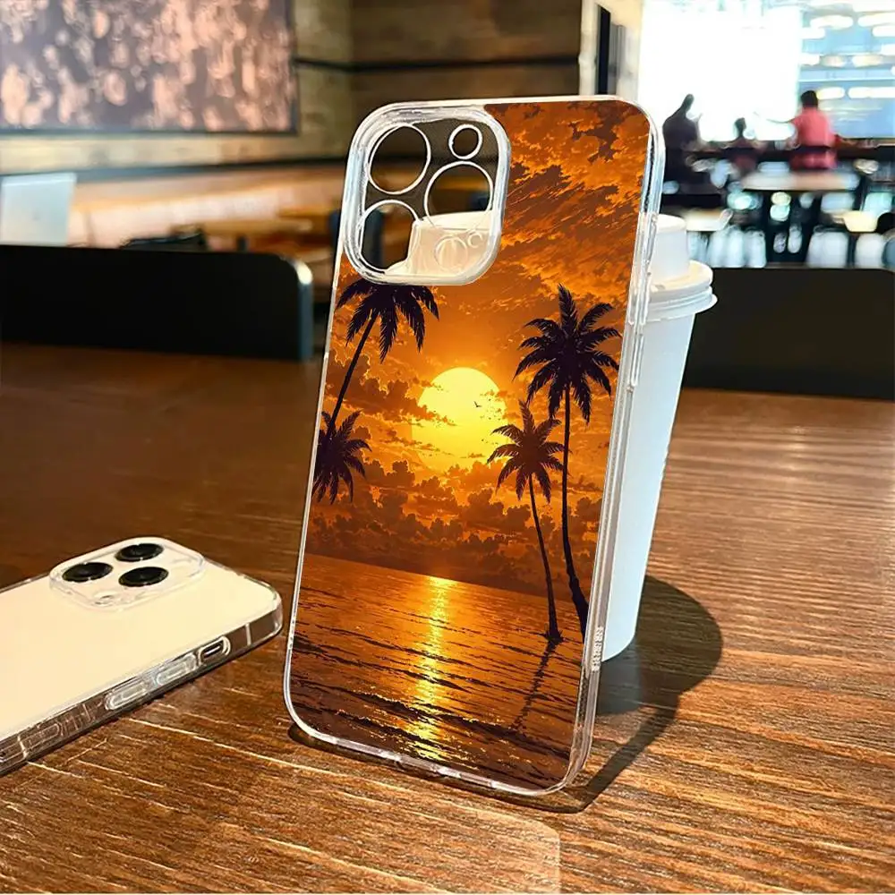 Sunset Phone Case For iPhone17,16,15,14,13,12,11 Plus,Pro Max Soft Transparent Cover